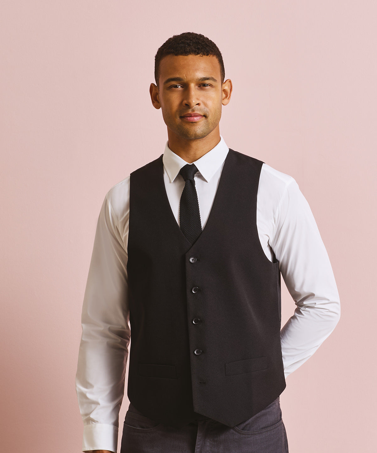 Premier Lined polyester waistcoat in Black, lifestyle photo