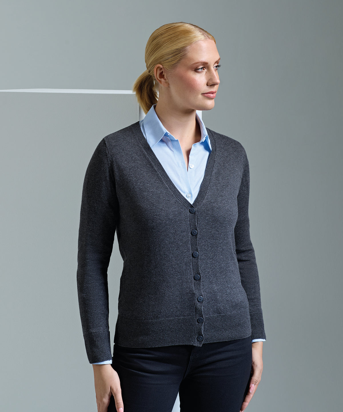 Premier Women's button-through knitted cardigan, lifestyle photo