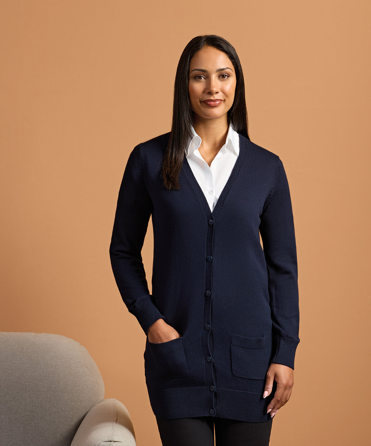 Premier Women's longline knitted cardigan, lifestyle photo