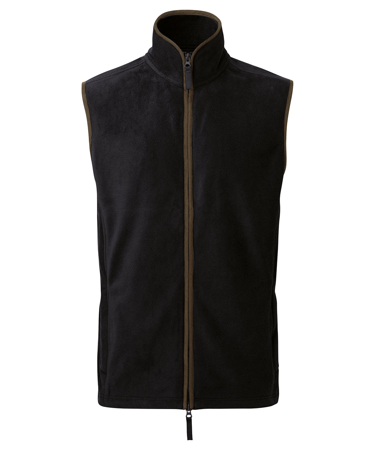 Premier Artisan fleece gilet in Black/Brown, front view