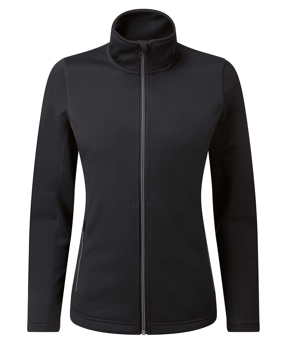 Premier Women’s Spun Dyed Recycled Zip-Through Sweat in Black, front view