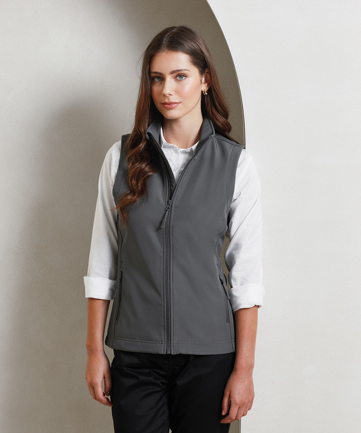 Premier Women’s Windchecker printable and recycled gilet, lifestyle photo