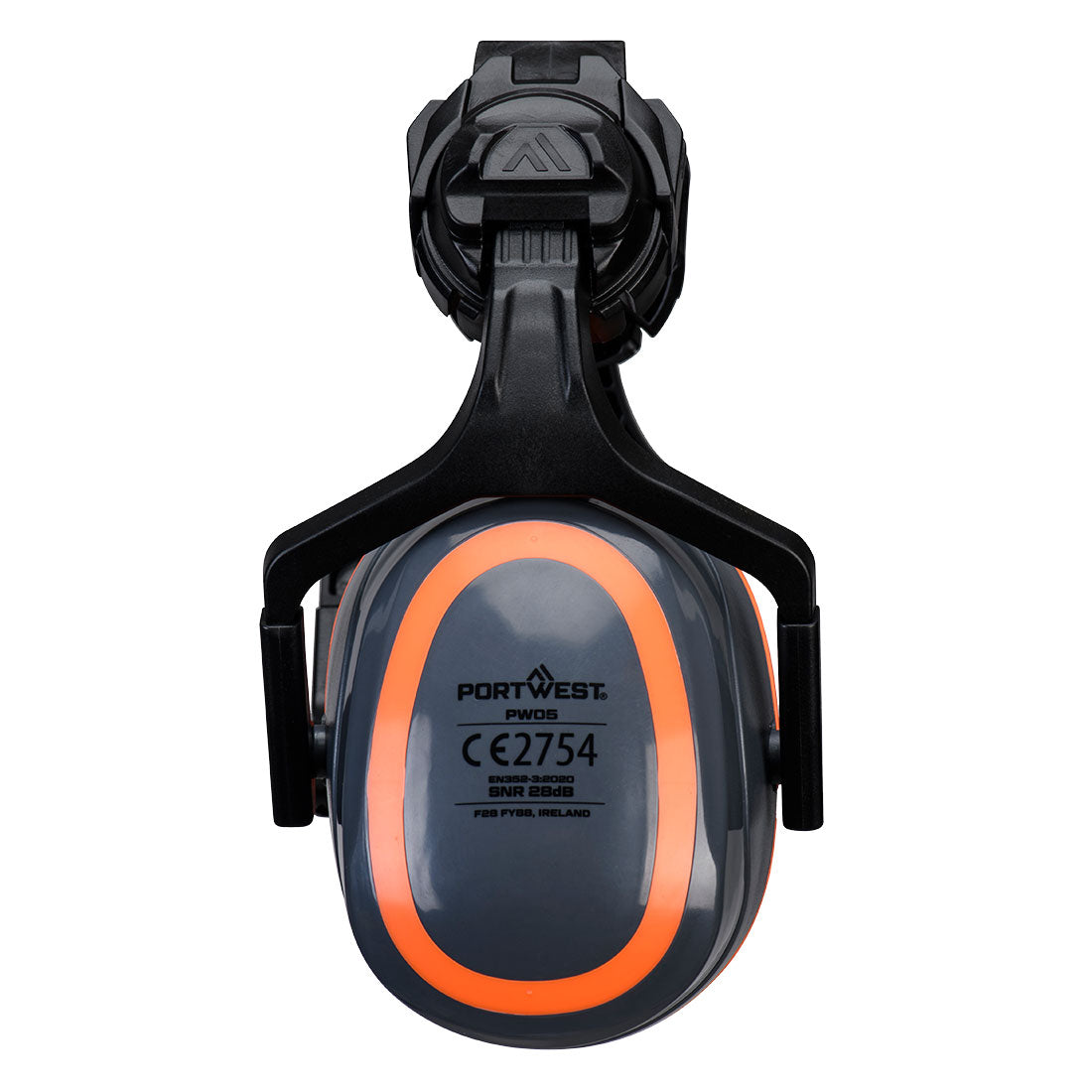 Portwest PW05 HV Extreme Ear Defenders High Clip-On Metal Free in Grey/Orange, back view