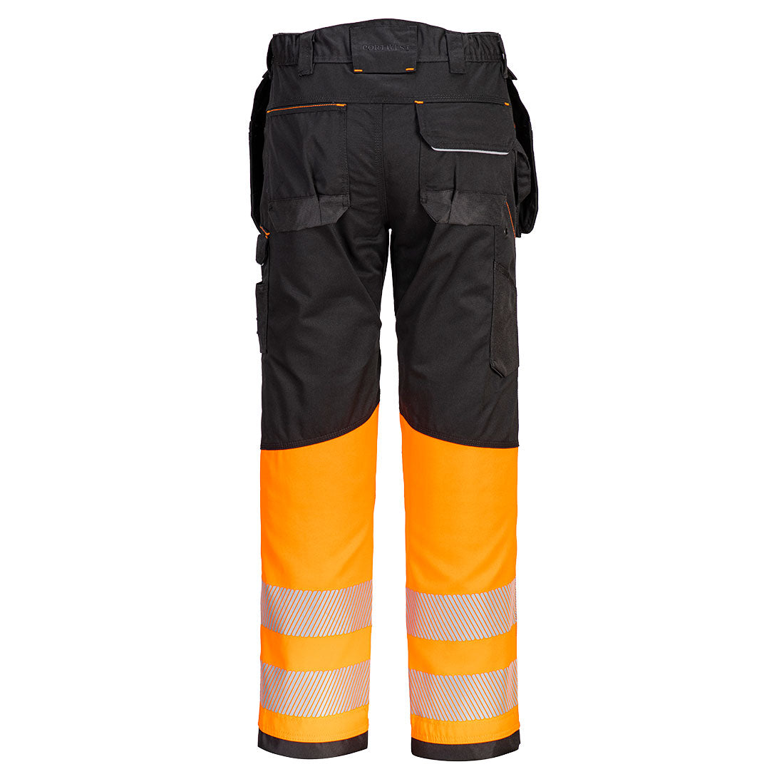 Portwest PW307 PW3 Hi-Vis Class 1 Holster Pocket Trousers in Orange/Black, back view