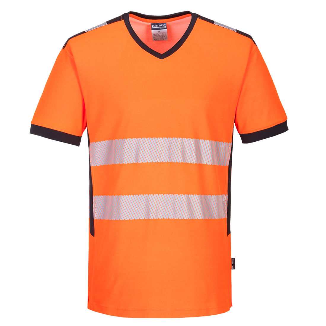 Portwest PW3 Hi-Vis V-Neck Mesh Insert T-Shirt S/S in Orange/Black, main product image