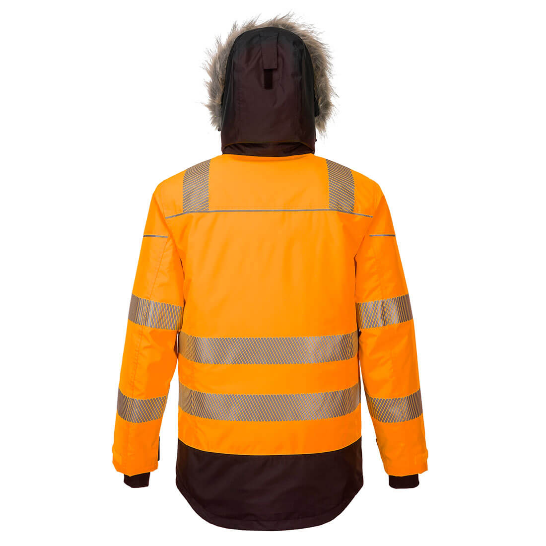 Portwest PW369 PW3 Hi-Vis Winter Parka Jacket in Orange/Black, back view
