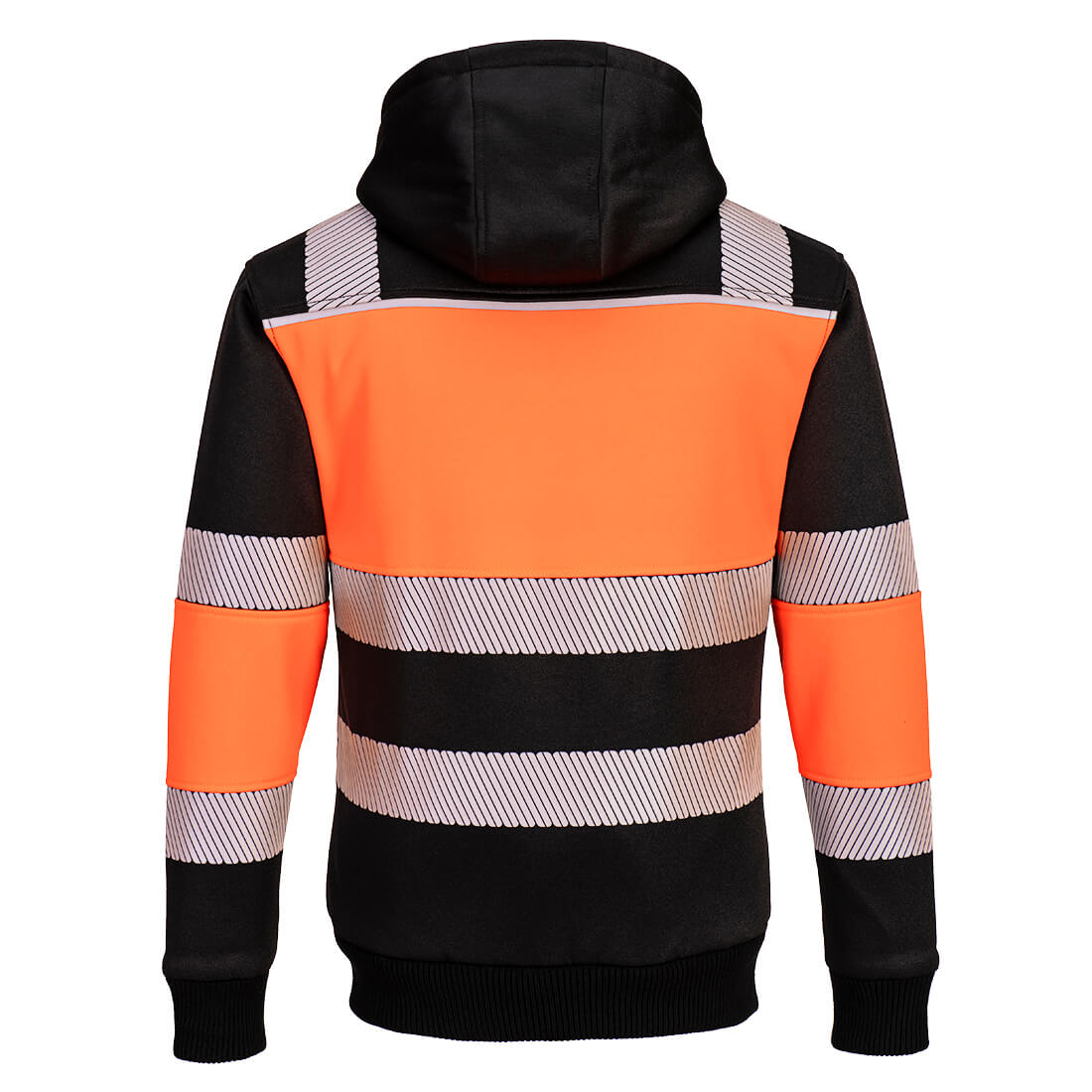 Portwest PW377 PW3 Hi-Vis Zipped Class 1 Winter Hoodie in Orange/Black, back view