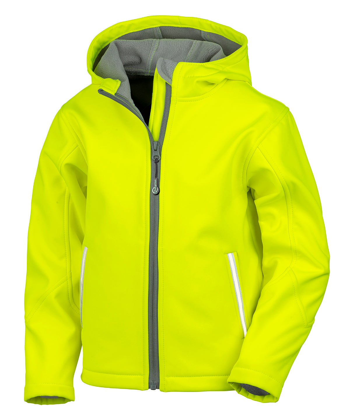 Result Core Junior TX performance hooded softshell jacket in Neon Yellow, front view