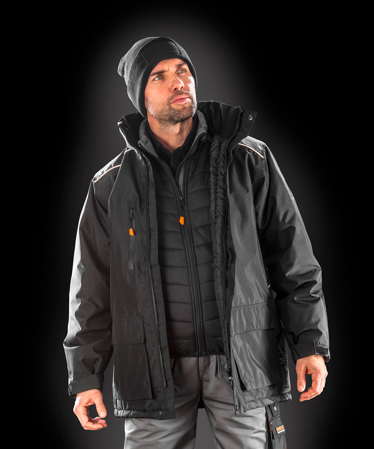 Result Workguard Work-Guard Vostex long coat in Black, lifestyle photo
