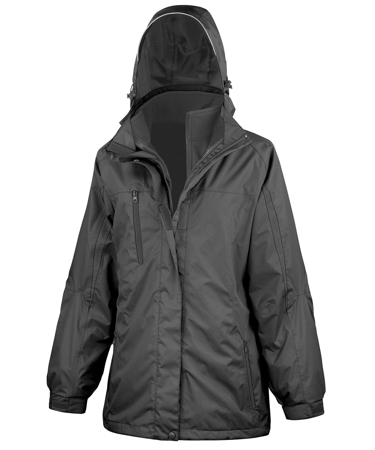 Result Women's 3-in-1 journey jacket with softshell inner in Black/Black, lifestyle photo