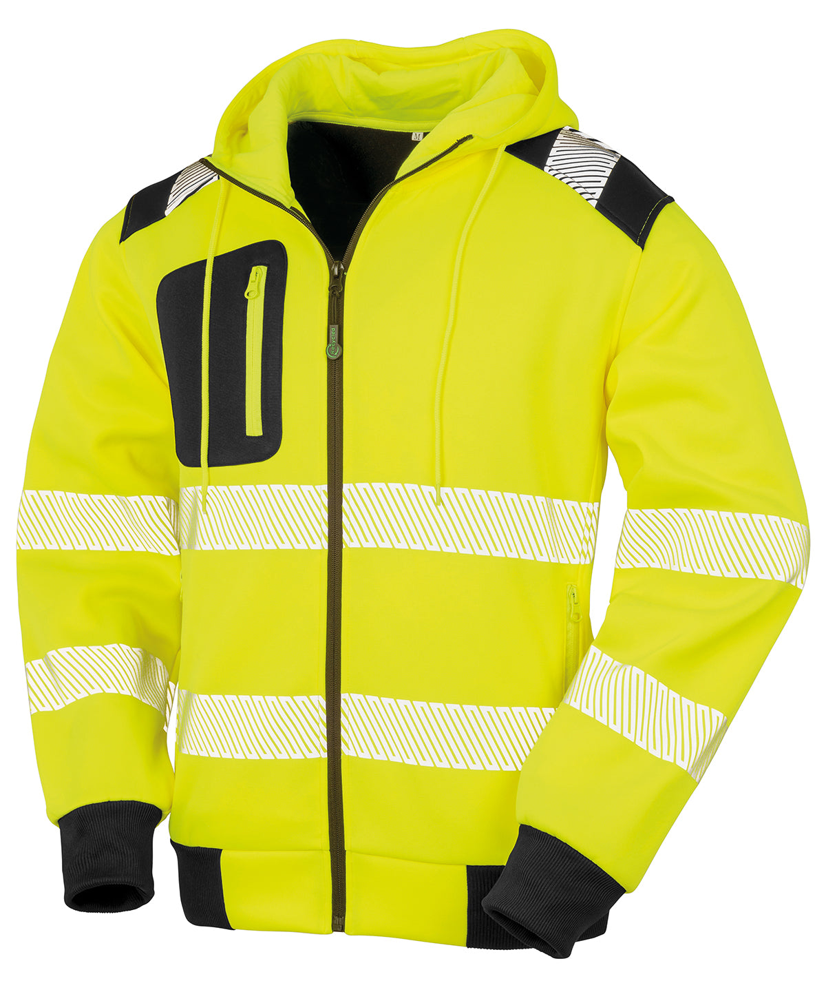 Result Recycled Robust zipped safety hoodie in Fluorescent Yellow/Black, front view