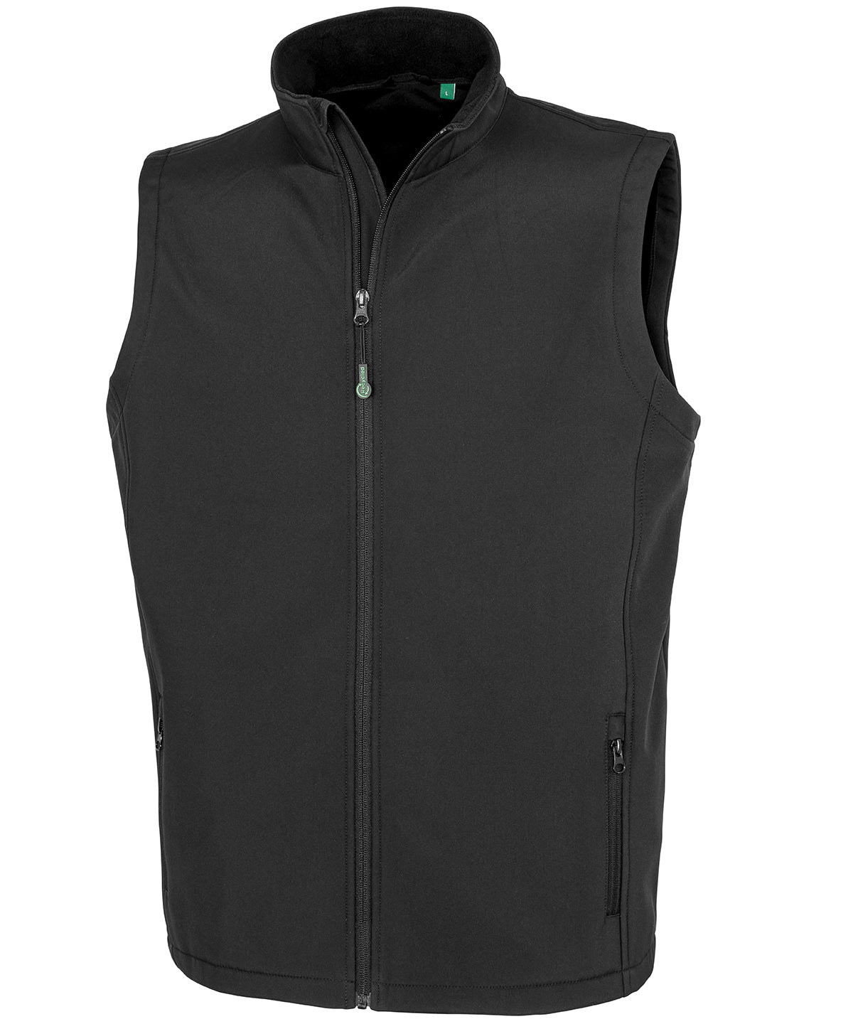 Result Recycled Men's recycled 2-layer printable softshell bodywarmer in Black, front view