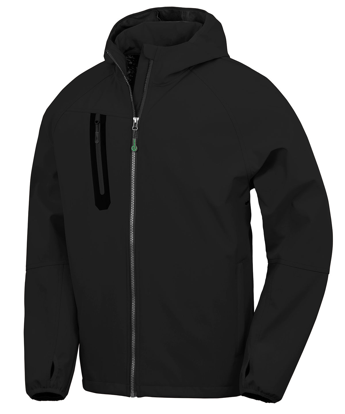 Result Recycled 3-layer recycled printable casual hooded softshell in Black/Black, front view