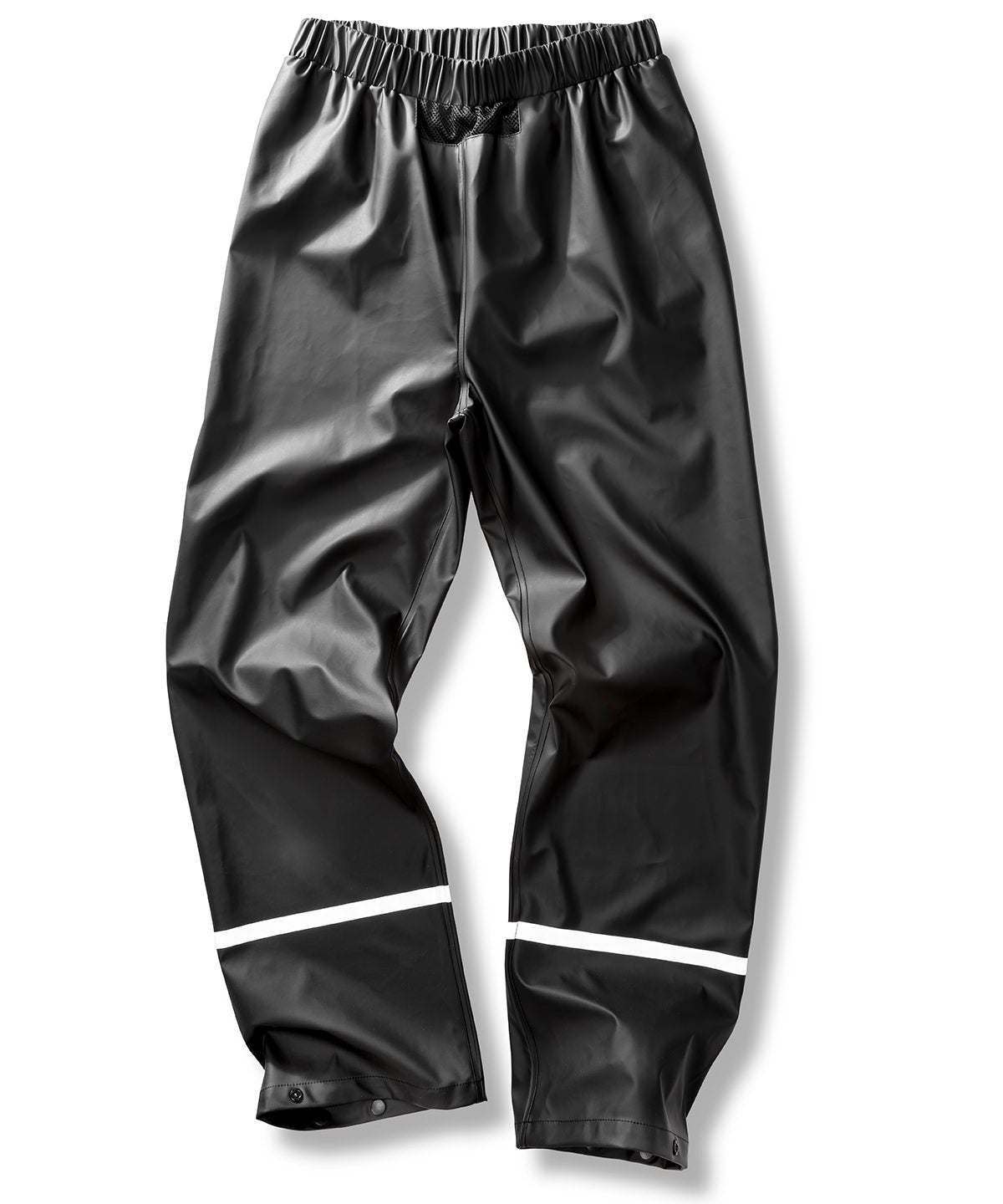 Result Recycled Prism PU waterproof trousers with reflective bands and recycled backing in Black, front view