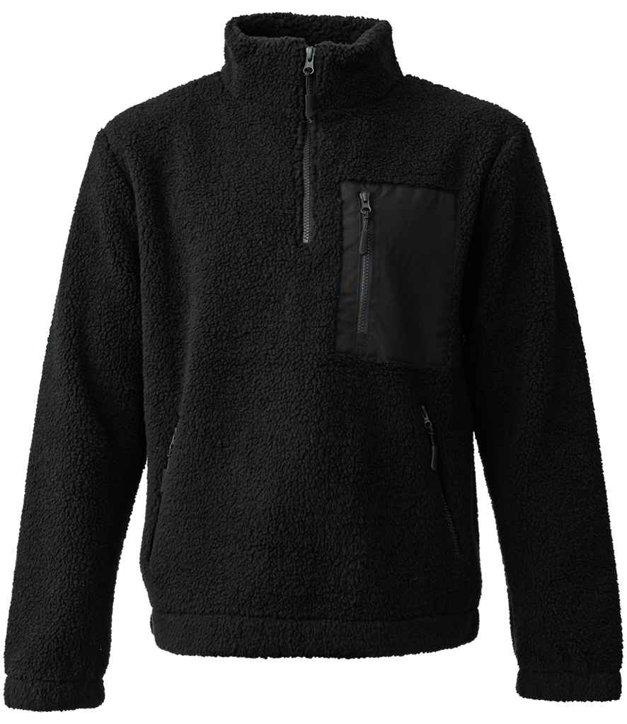 Ravine Unisex 1/4 Zip Borg Fleece in Black, front view