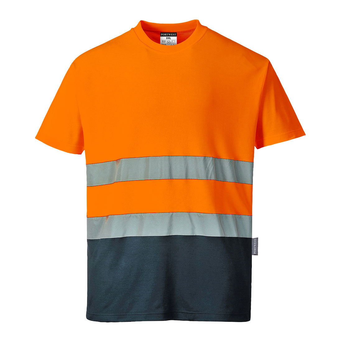 Portwest Hi-Vis Cotton Comfort Contrast T-Shirt S/S in Orange/Navy, main product image