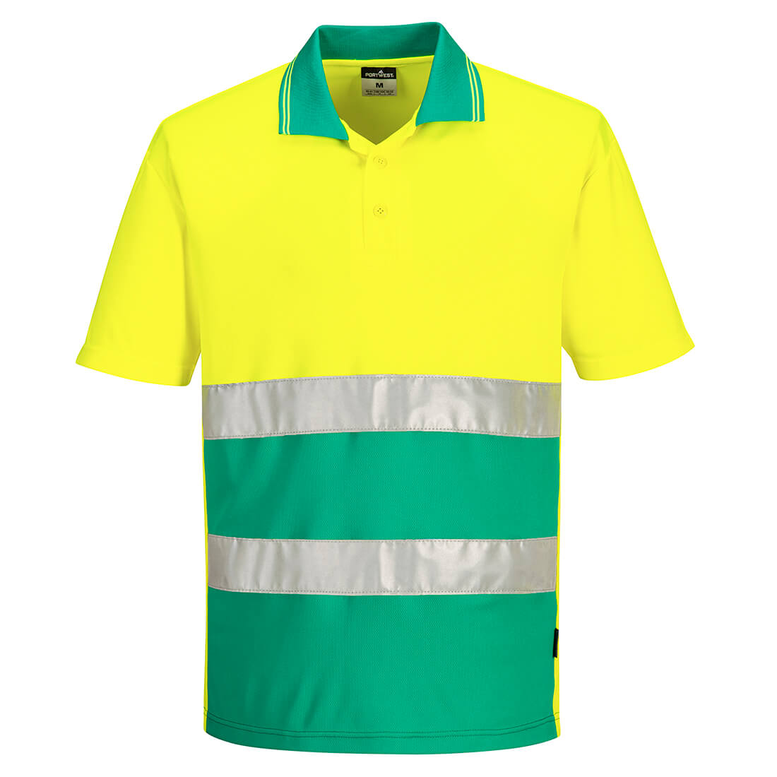 Portwest Hi-Vis Lightweight Contrast Polo Shirt S/S in Yellow/Teal, image 2