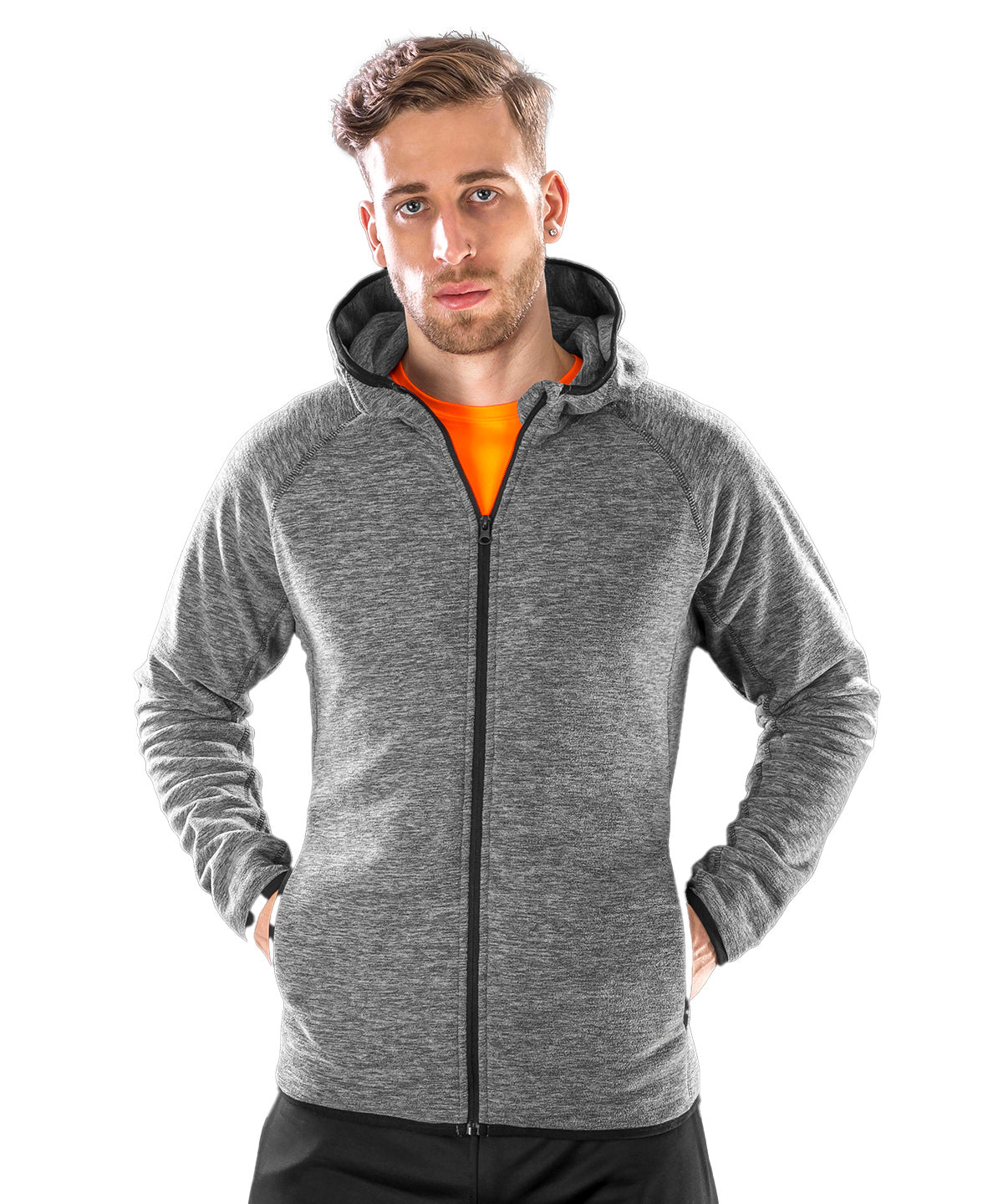 Spiro Microfleece hoodi in Grey/Black, lifestyle photo
