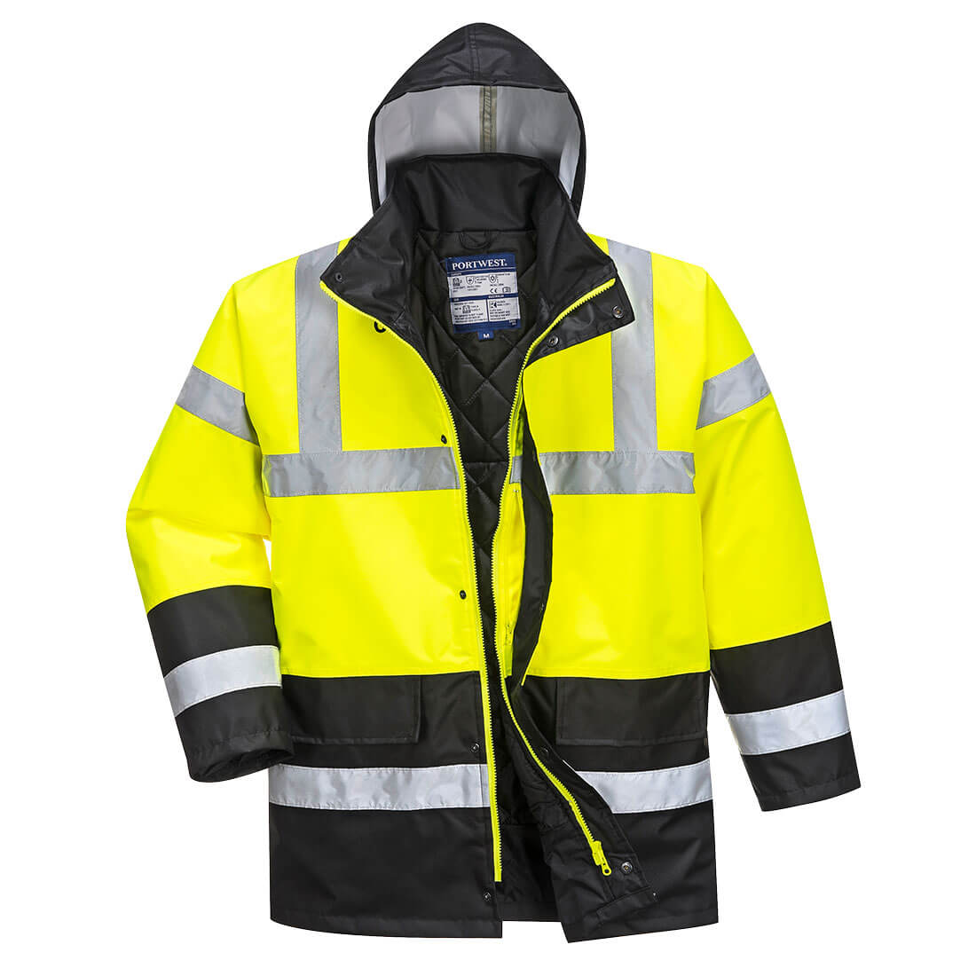 Portwest Hi-Vis Contrast Winter Traffic Jacket in Yellow/Black, image 2