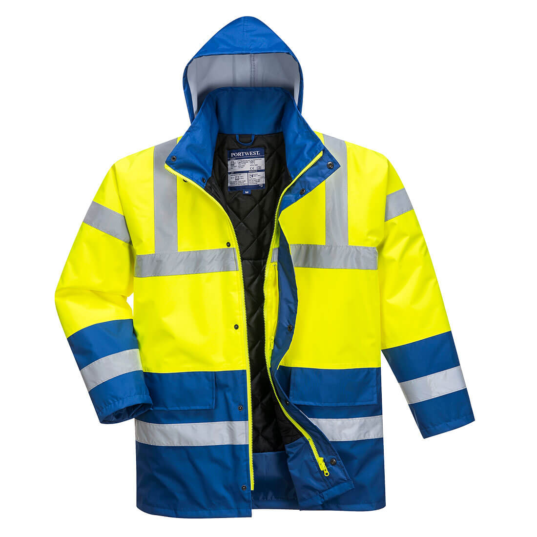 Portwest Hi-Vis Contrast Winter Traffic Jacket in Yellow/Royal, image 6