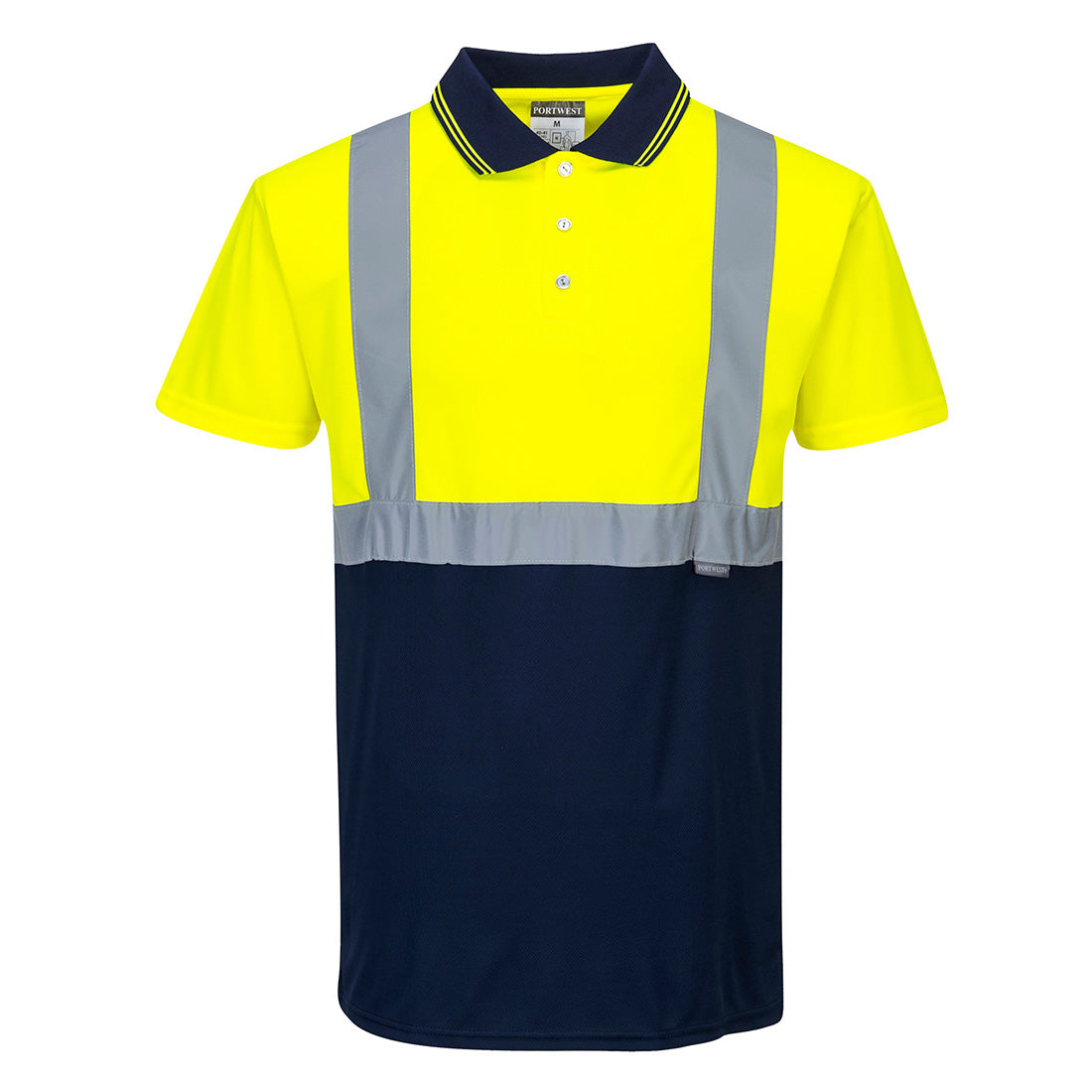 Portwest Hi-Vis Contrast Polo Shirt S/S in Yellow/Navy, image 2