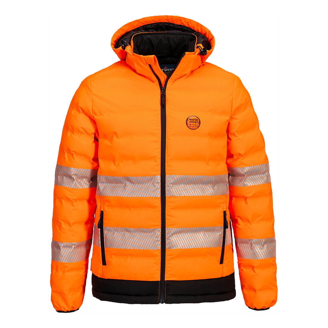 Portwest Hi-Vis Ultrasonic Heated Tunnel Jacket in Orange/Black, main product image