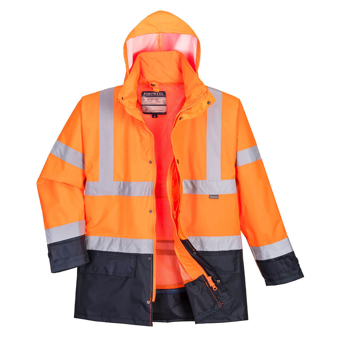 Portwest Hi-Vis 5-in-1 Contrast Executive Jacket in Orange/Navy, main product image