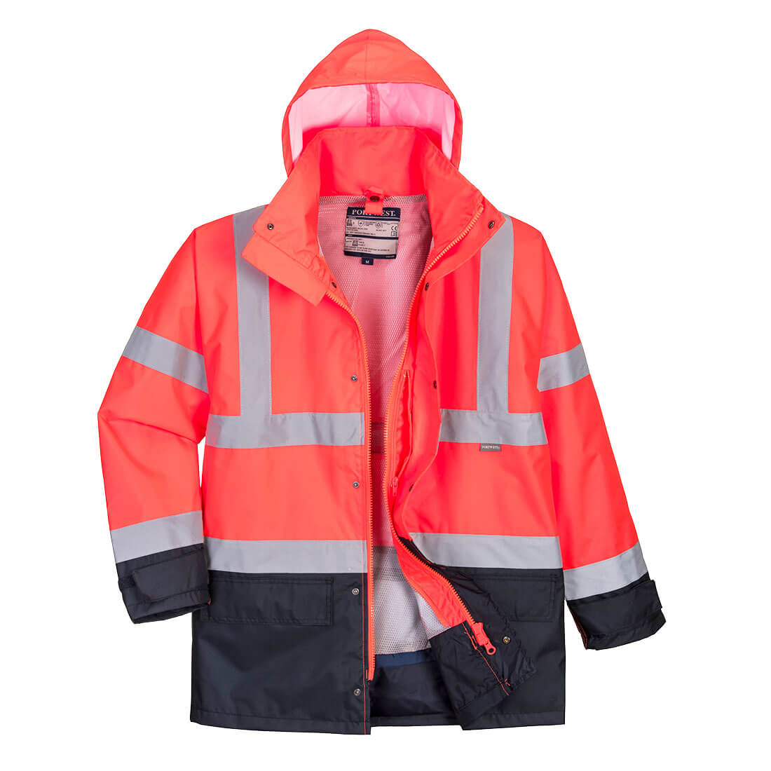 Portwest Hi-Vis 5-in-1 Contrast Executive Jacket in Red/Navy, image 2
