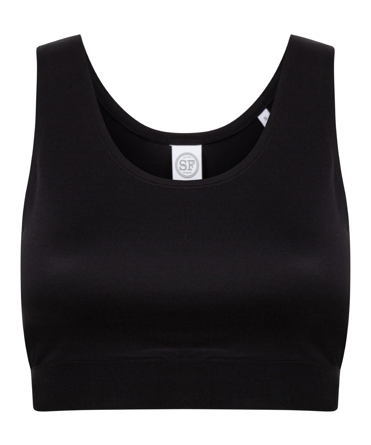 SF Women's fashion crop top in Black/Black, front view