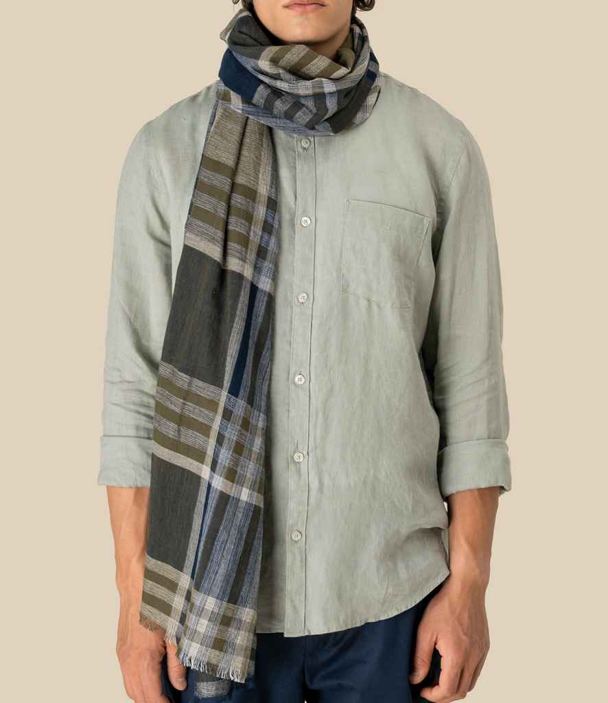 Spasso Crosscheck Scarf in Olive Marine, front view
