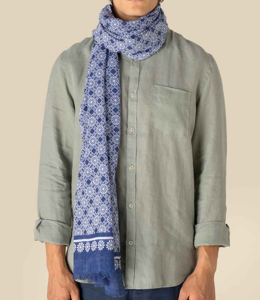 Spasso Blue Floral Mosaic Scarf in Blue Floral Mosaic, front view