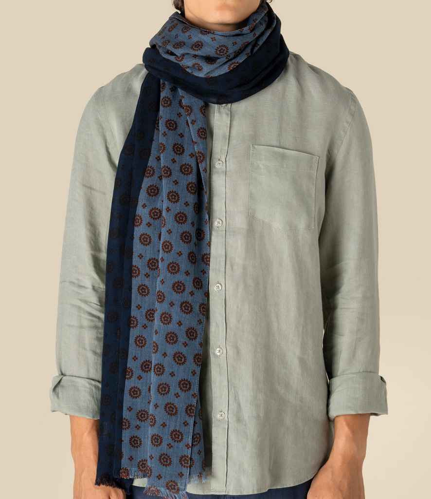 Spasso Blue Garnet Flowers Scarf in Blue Garnet Flowers, front view