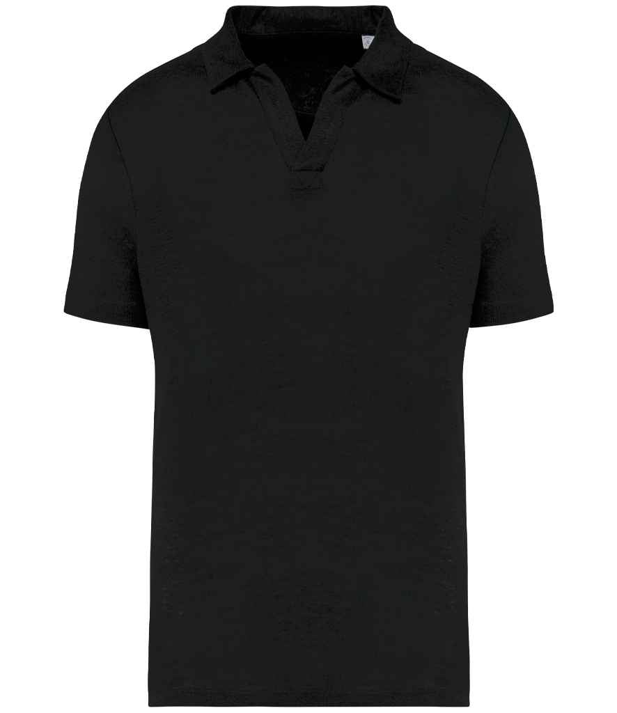 Spasso Linen Polo Shirt in Black, front view