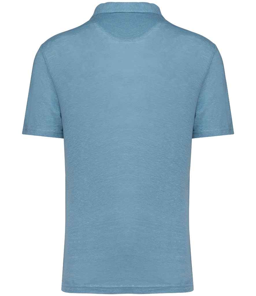 Spasso Linen Polo Shirt in Cool Blue, back view