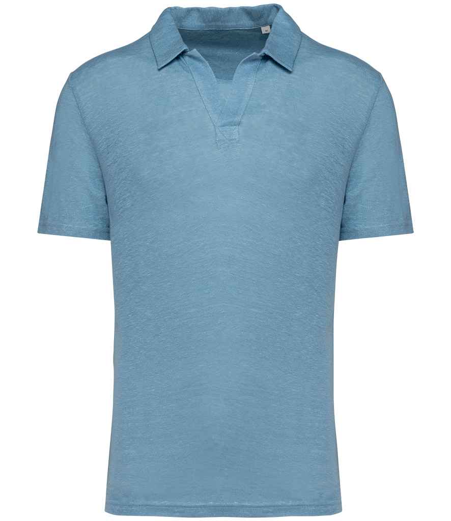 Spasso Linen Polo Shirt in Cool Blue, front view