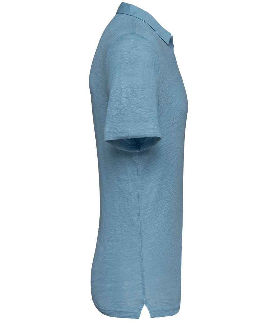 Spasso Linen Polo Shirt in Cool Blue, side view