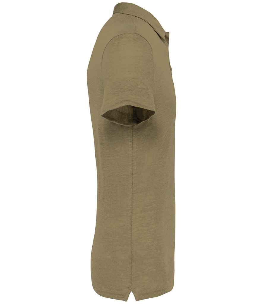 Spasso Linen Polo Shirt in Light Olive Green, side view