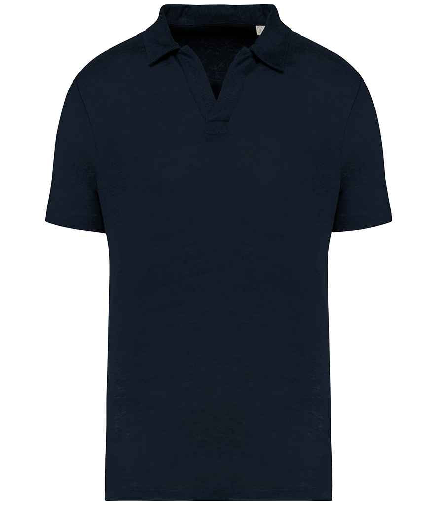 Spasso Linen Polo Shirt in Navy, front view