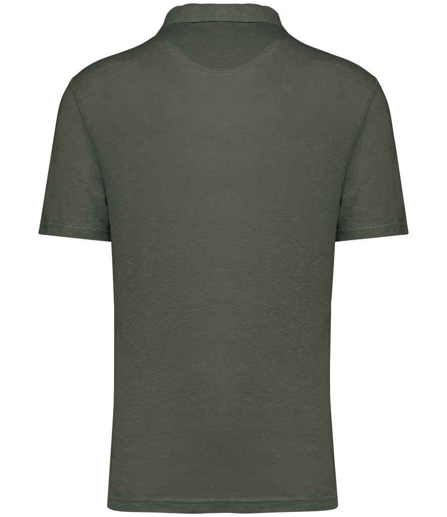 Spasso Linen Polo Shirt in Organic Khaki, back view