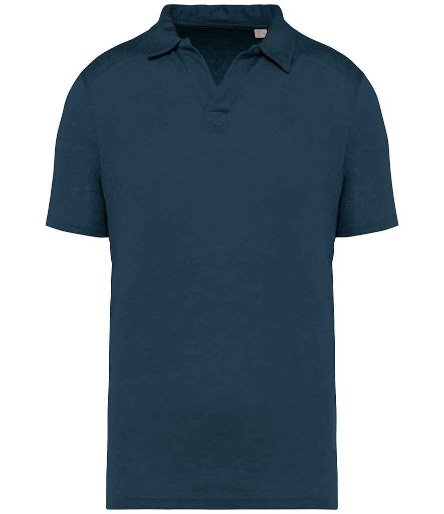 Spasso Linen Polo Shirt in Peacock Blue, front view