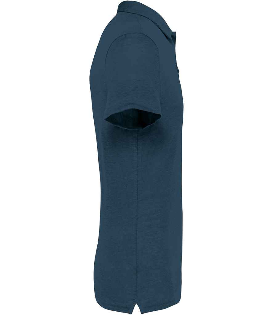 Spasso Linen Polo Shirt in Peacock Blue, side view
