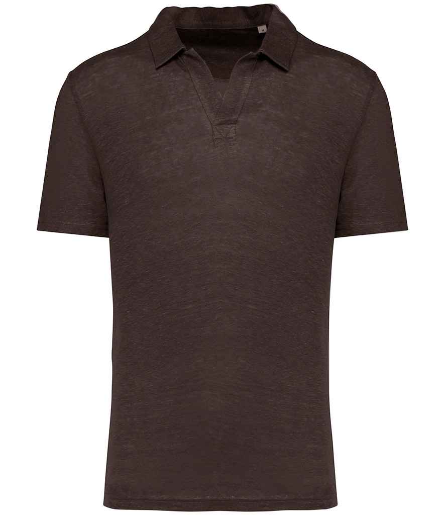 Spasso Linen Polo Shirt in Stone Grey, front view