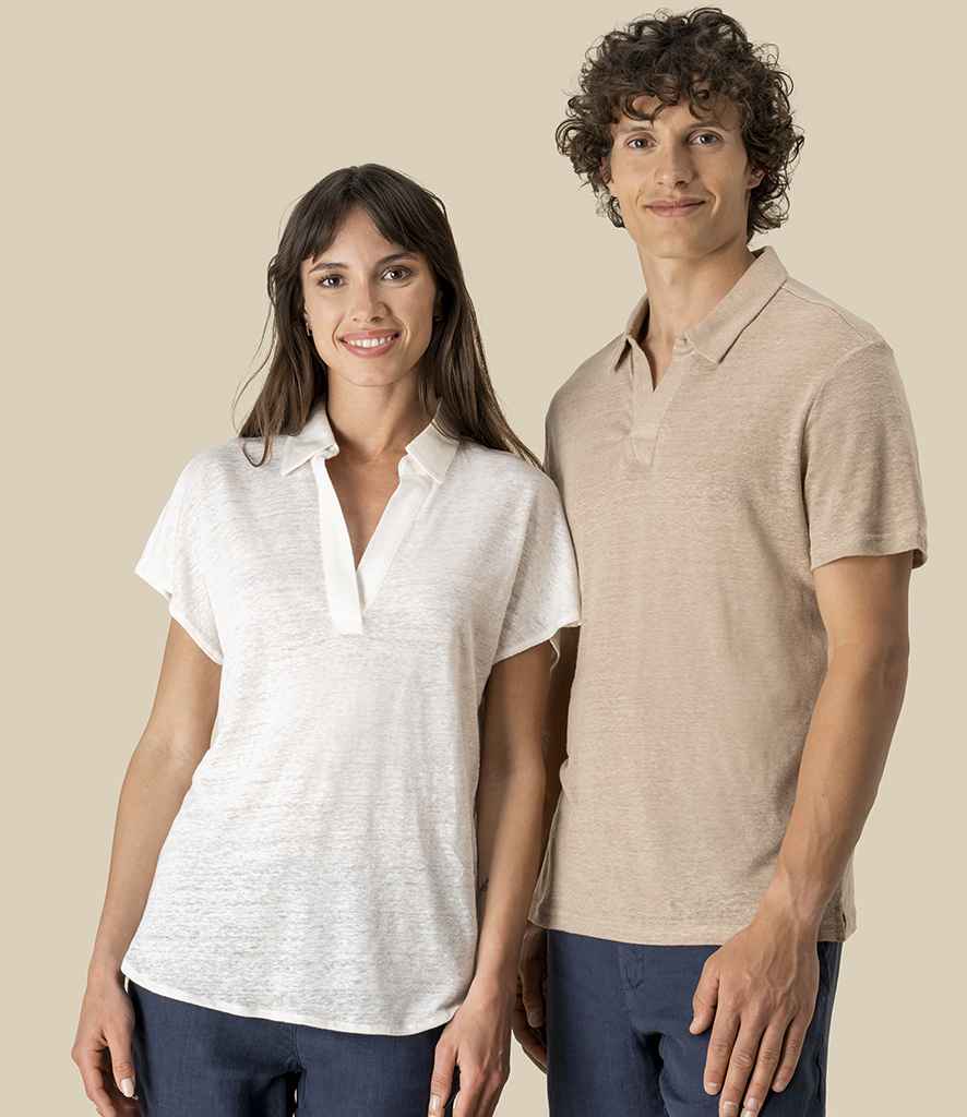 Spasso Linen Polo Shirt in Wet Sand