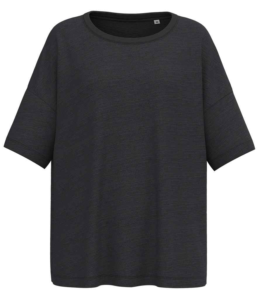 Spasso Ladies Oversized Slub T-Shirt in Black, front view