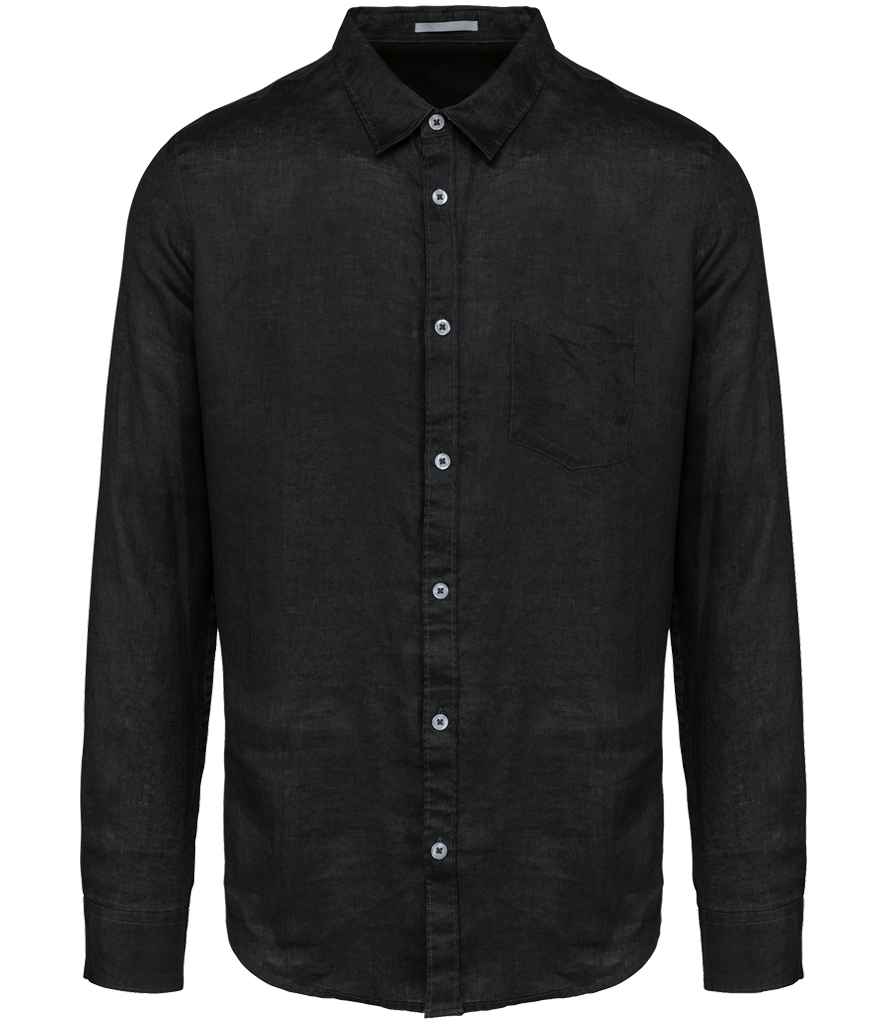 Spasso Long Sleeve Linen Shirt in Black, front view