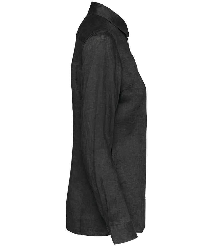 Spasso Ladies Long Sleeve Linen Shirt in Anthracite Grey, side view