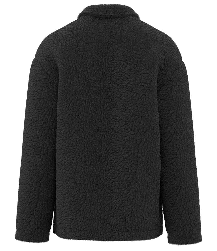 Spasso Unisex Sherpa Drop Shoulder Overshirt in Black, back view