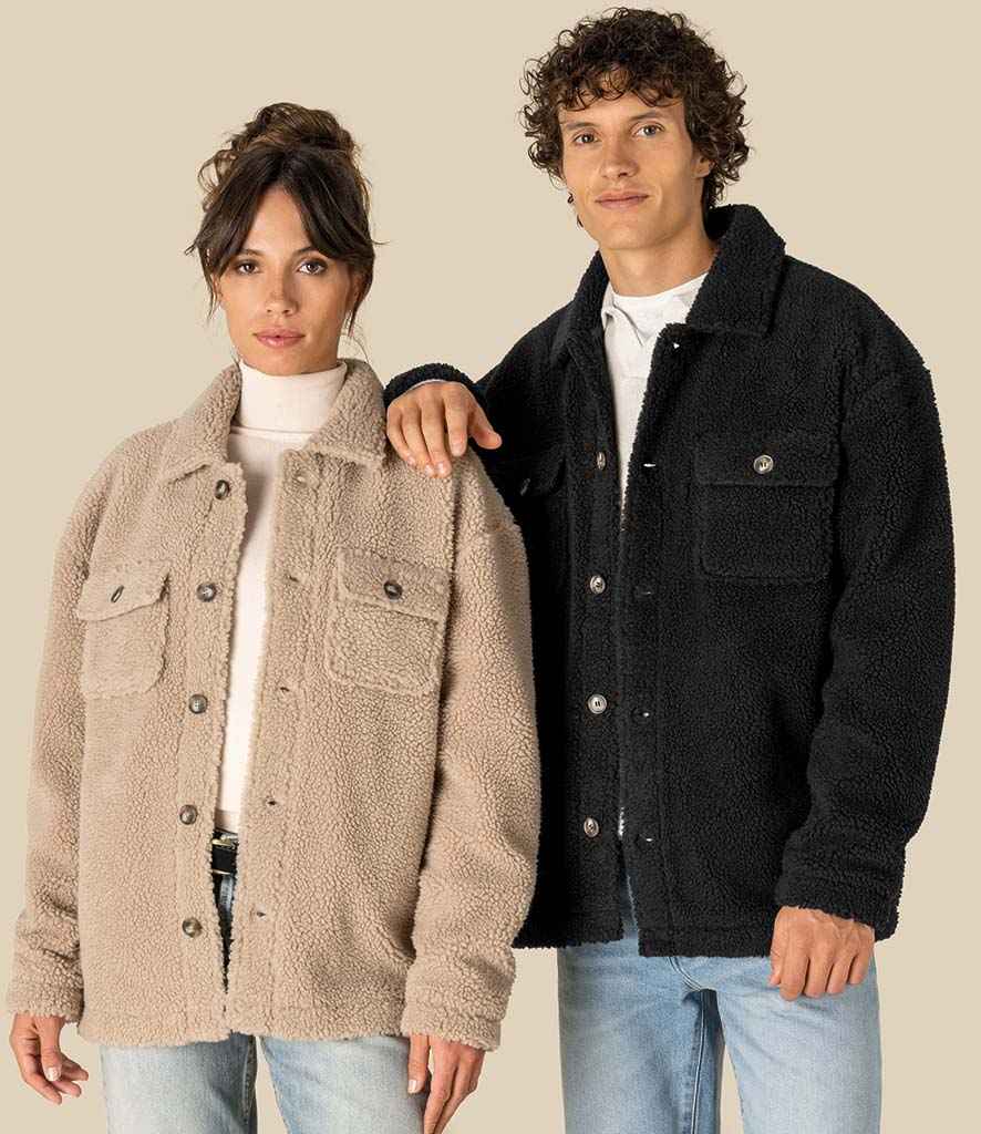 Spasso Unisex Sherpa Drop Shoulder Overshirt in Black
