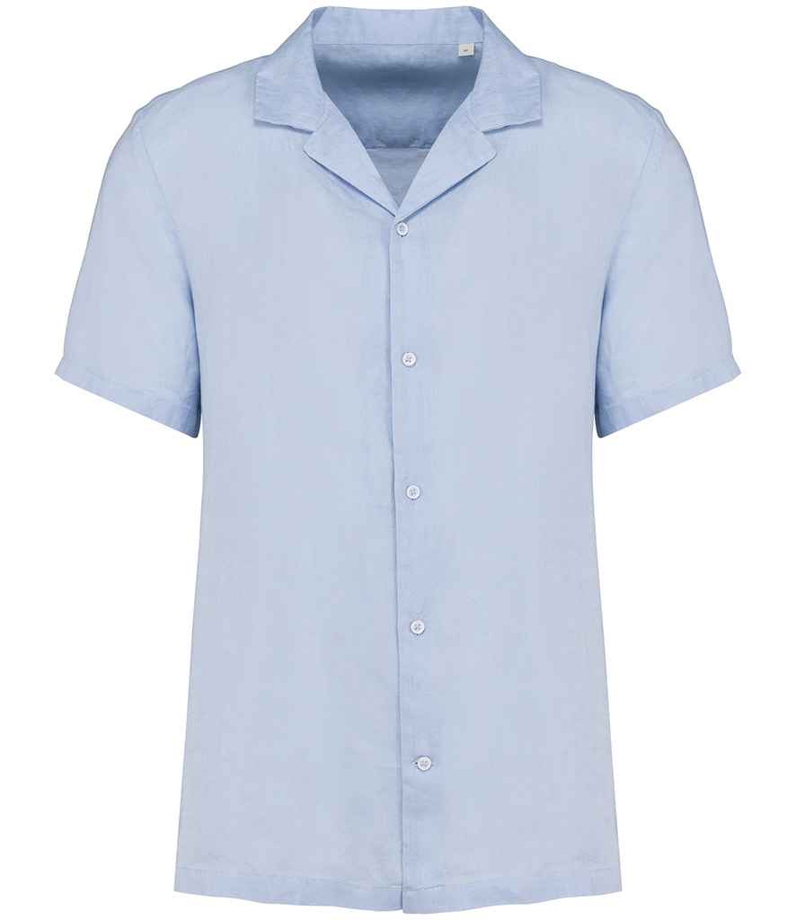 Spasso Short Sleeve Linen Shirt in Linen Blue, front view