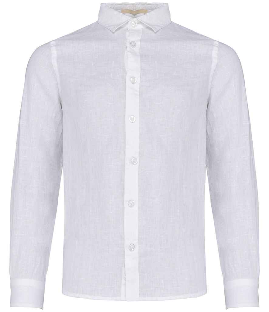 Spasso Kids Long Sleeve Linen Shirt in White, front view